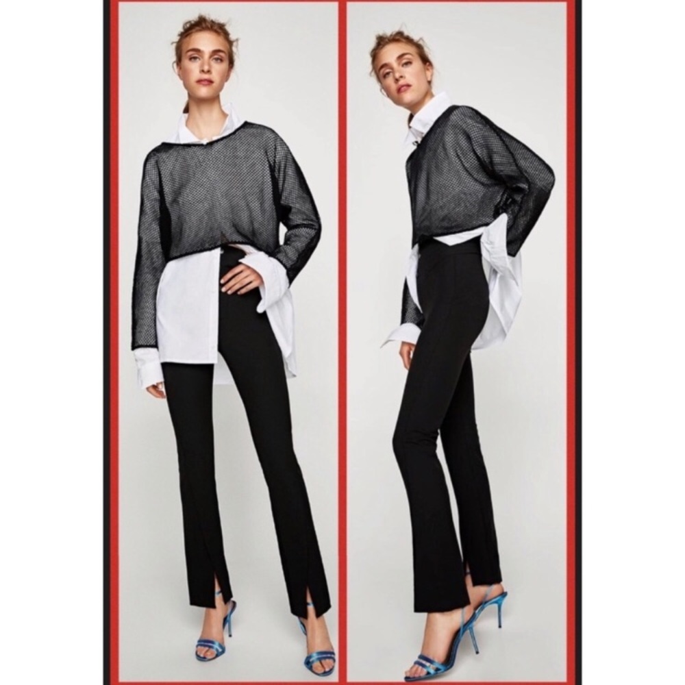 Zara split front high waisted pant button front L